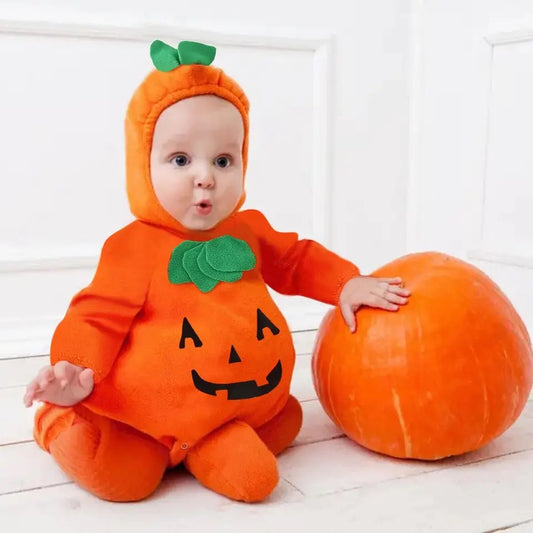 Baby's Pumpkin Costume for Halloween; Hoodie Bodysuit with Shoes