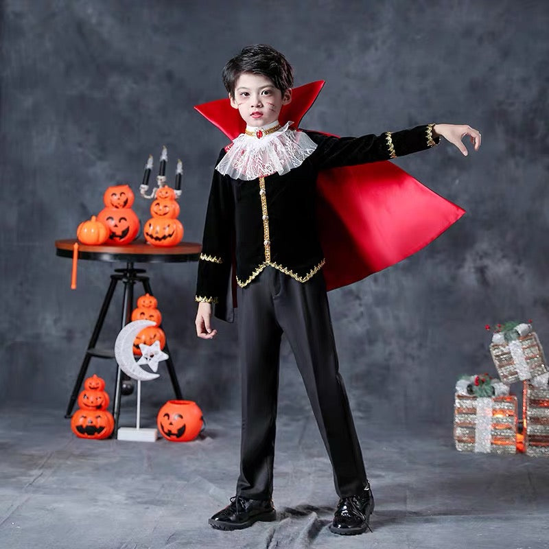 Halloween children's costume; Little boy cosplay; Vampire Count costume;