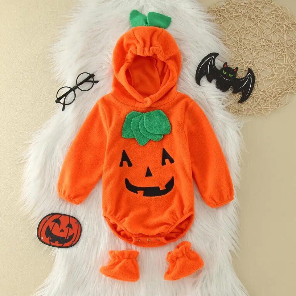 Baby's Pumpkin Costume for Halloween; Hoodie Bodysuit with Shoes