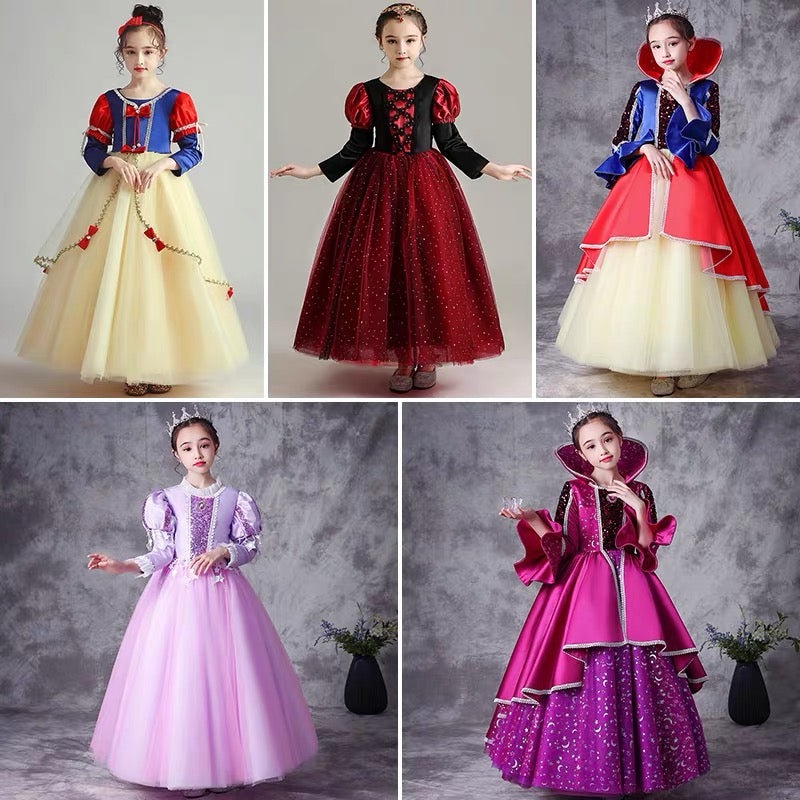 Children's Halloween costume ;Girls long-sleeved Snow White Dress