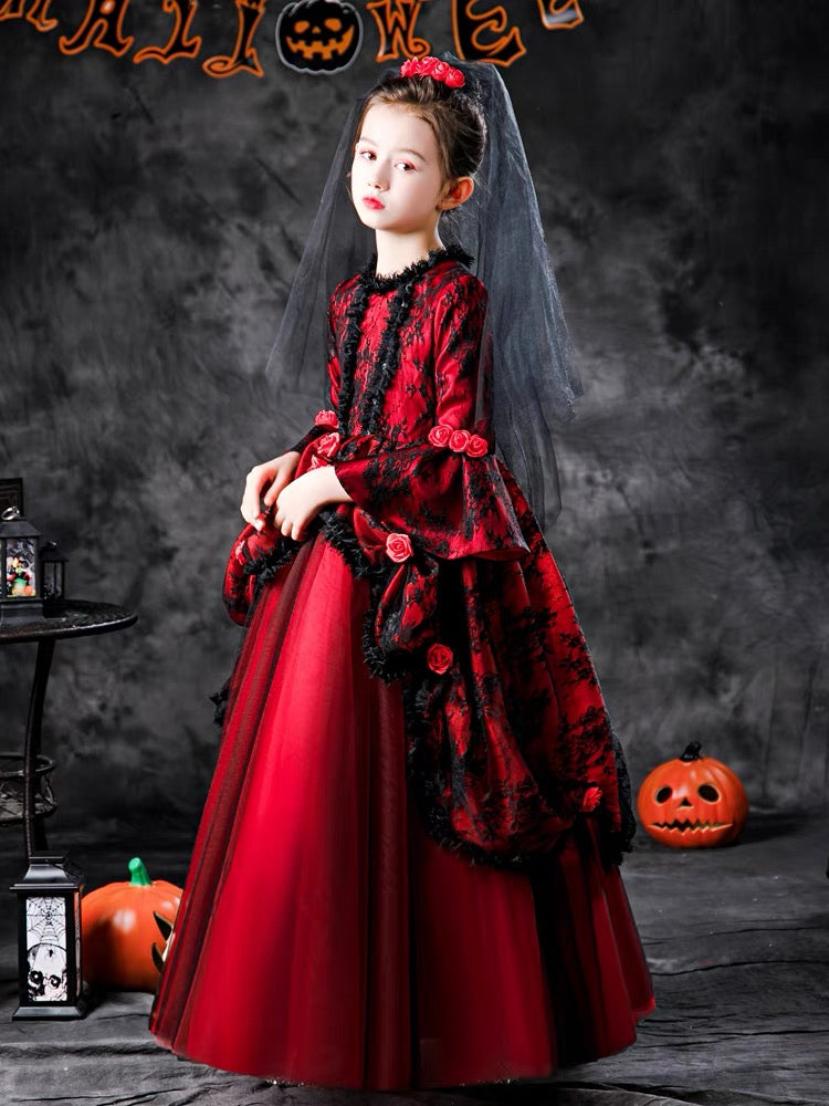 Halloween children's costume Girl cosplay; Vampire bride Princess dress; girl pompadour stage costume