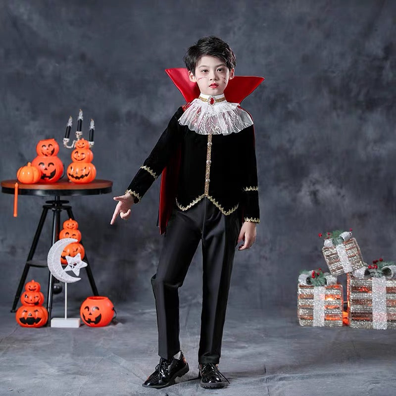 Halloween children's costume; Little boy cosplay; Vampire Count costume;