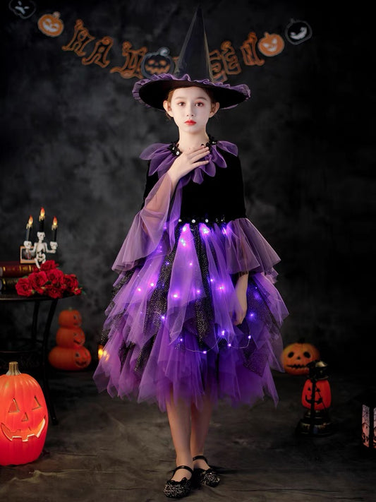 Halloween children's costumes Girls cosplay Witch dress; Princess dress pompadour stage party costume