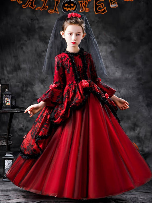 Halloween children's costume Girl cosplay; Vampire bride Princess dress; girl pompadour stage costume