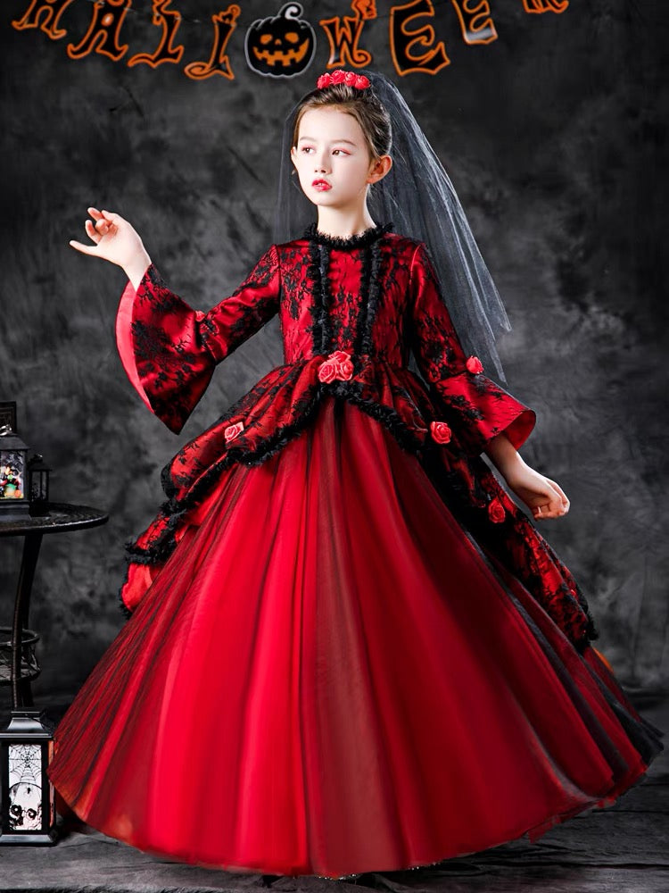 Halloween children's costume Girl cosplay; Vampire bride Princess dress; girl pompadour stage costume