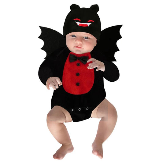 Infant Baby Halloween Bat Costume; Romper Bodysuit with Wings