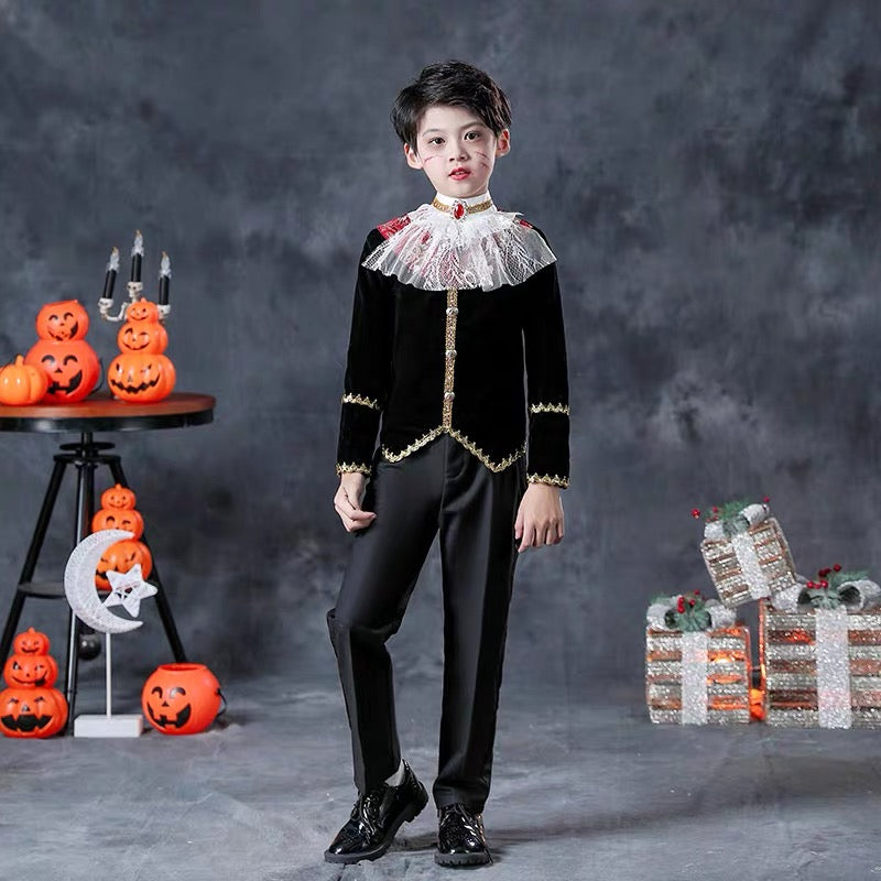 Halloween children's costume; Little boy cosplay; Vampire Count costume;