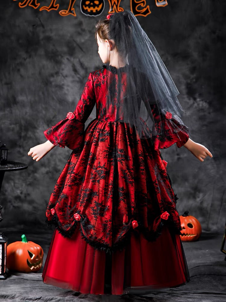 Halloween children's costume Girl cosplay; Vampire bride Princess dress; girl pompadour stage costume