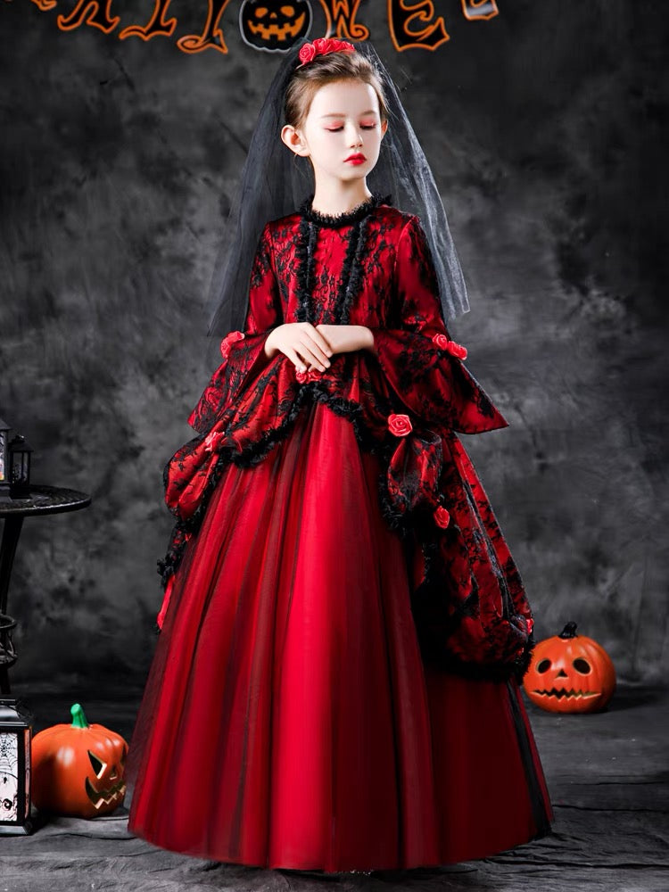 Halloween children's costume Girl cosplay; Vampire bride Princess dress; girl pompadour stage costume